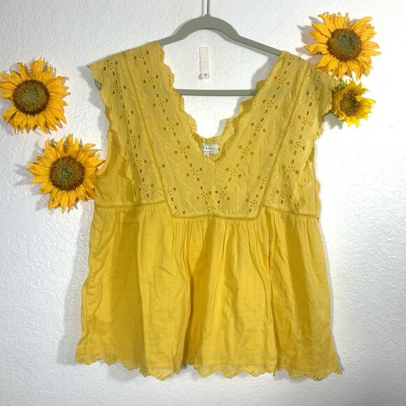 Lucky Brand Yellow Laser Cut Boho Skirted Blouse Size Medium Women’s - Picture 1 of 9
